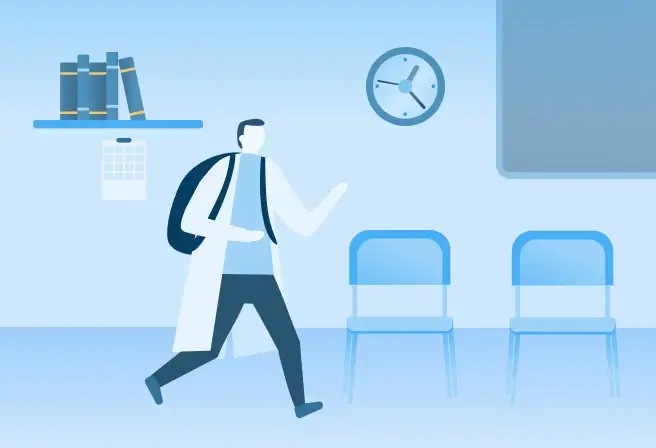 Illustration of a person walking in a school setting with blue tones, representing public education. Text describes Xeropan's curriculum from beginner (A1) to advanced (C1), suitable for learners from kindergarten to high school.